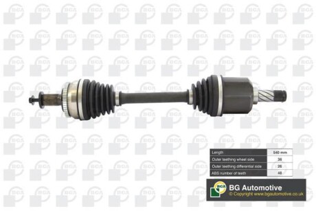 Піввісь перед. VOLVO S60/V70/XC70 99-10 Л. BGA DS9706LA